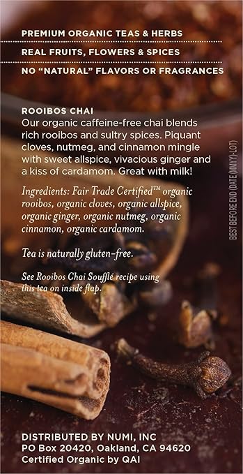 Numi Tea Rooibos Chai Box Of 18 Tea Bags