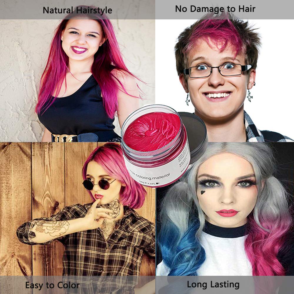 Pink Red Hair Color Wax, Natural Hairstyle Wax 4.23 oz, Temporary Hairstyle Cream for Party, Cosplay, Halloween, Daily use, Date, Clubbing (Pink Red) : Beauty