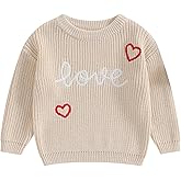 Baby Girl Cute Long Sleeve Crew Neck Love Embroidery Sweater Toddler Valentine Outfits