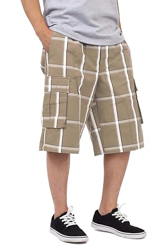 Shaka Wear Men's Cargo Shorts – Casual Plaid Relaxed Loose Fit