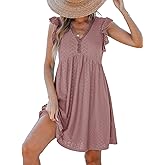 CUPSHE Beach Dress V Neck Cap Flutter Sleeve Lace Hollow Out Pleated Summer Mini Cover Up Dress