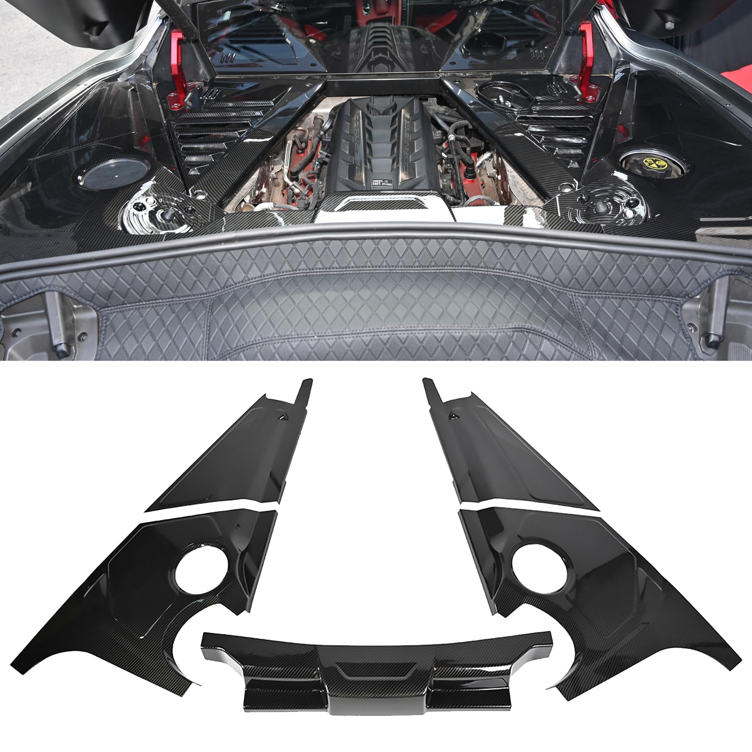 Photo 1 of ***DAMAGED - ADHESIVE RIPPED OFF - SEE PICTURES***
BILLFARO Engine Compartment Surround Overlay,Carbon Fiber Pattern Engine Bay Panel Cover Trim Side Panel Center Strut Cover for Corvette C8 Stingray 2020+ for C8 Z06/E-Ray 2023+