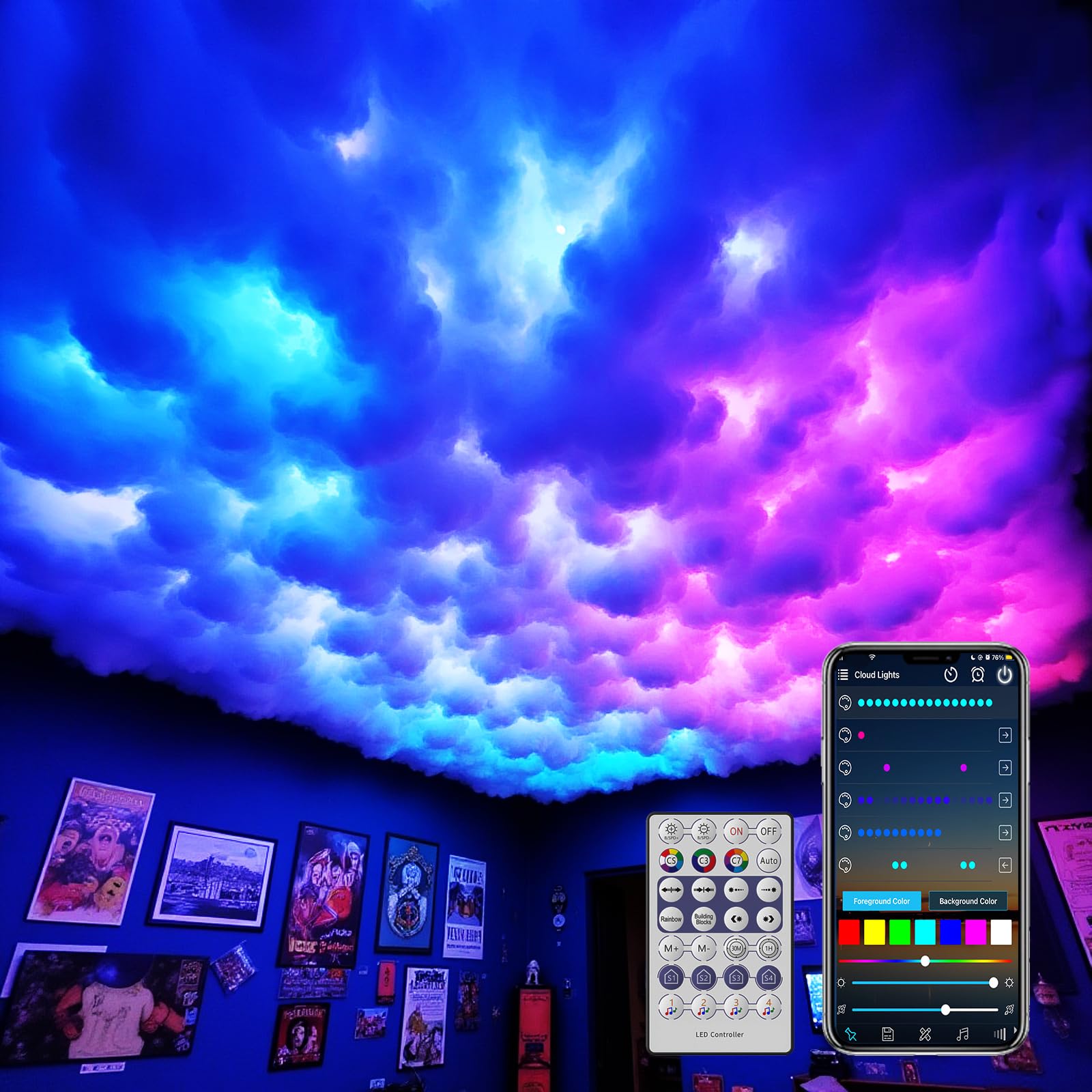 Photo 1 of Neisouf USB 3D Cotton Thundercloud LED Light, DIY RGB+IC Chasing Ceiling Cloud Lights with APP and Remote Control for Kids Room Decor (33ft)