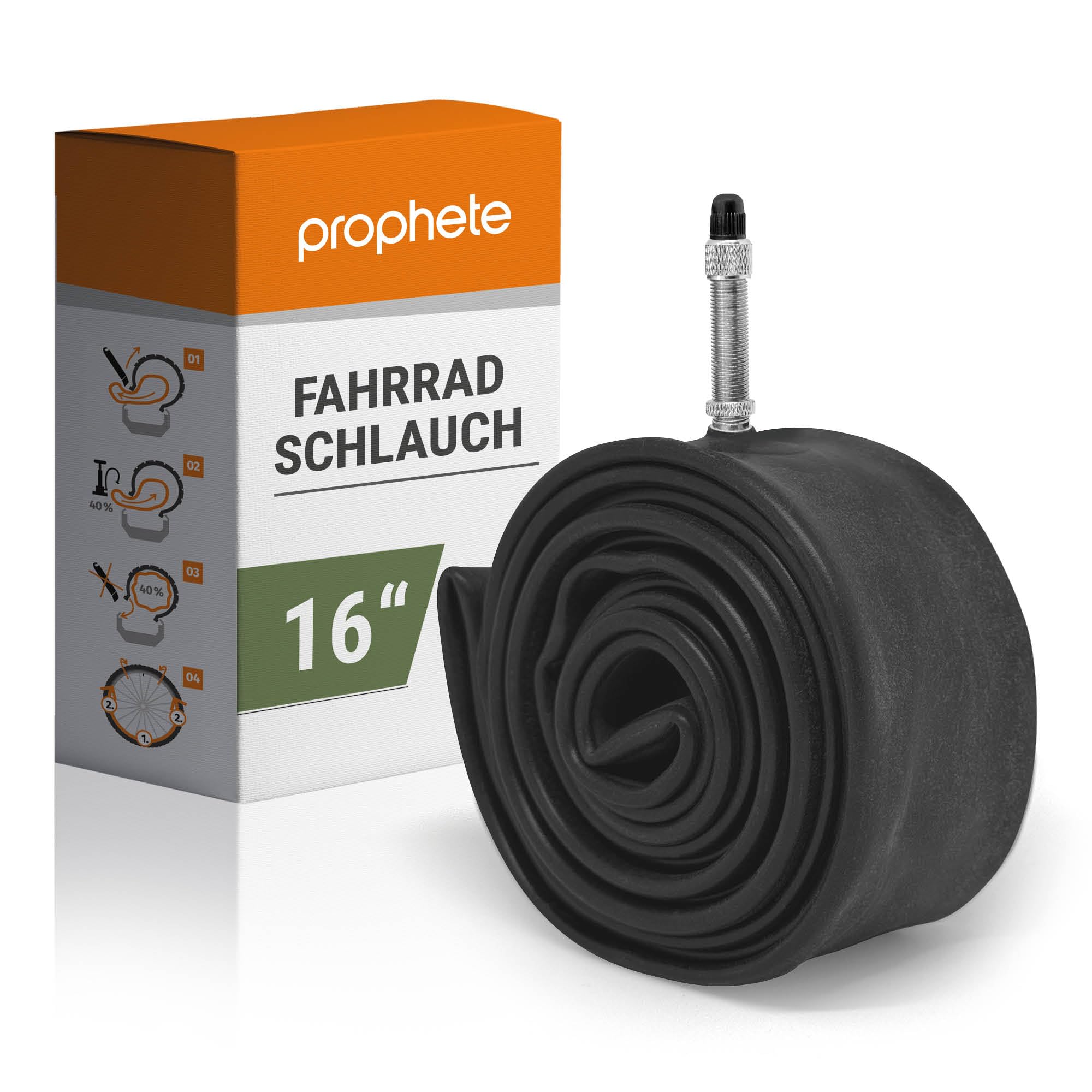 Prophete Bicycle inner tube, 16 inches, Dunlop valve, ETRTO 47-305, 50-305, 54-305, 57-305, suitable from 16 x 1.75 inches to 16 x 2.25 inches