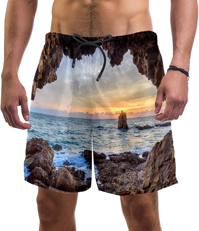 Eslifey Cueva con hermosa vista al atardecer del mar traje de baño