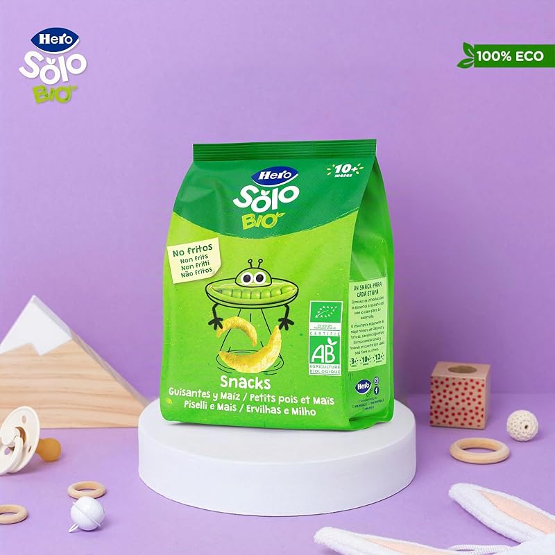 Hero baby - lanche de ervilha e milho, 100% eco, bio, com ingredientes da agricultura biológica e da ue, não frito, adequado para bebés a partir dos 10 meses - embalagem de 6 x 40 g