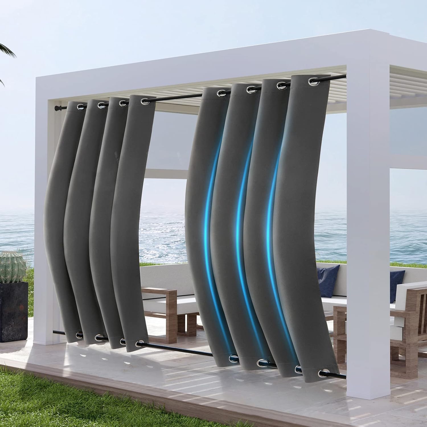 Outdoor Curtains - MIULEE Weighted Windproof Outdoor Curtain, Waterproof Patio Curtain Grommet Top & Bottom Thermal Insulated Blackout Drape for Porch Gazebo Pergola, 52 inch Wide x 96 inch Long, Grey, 1 Panel