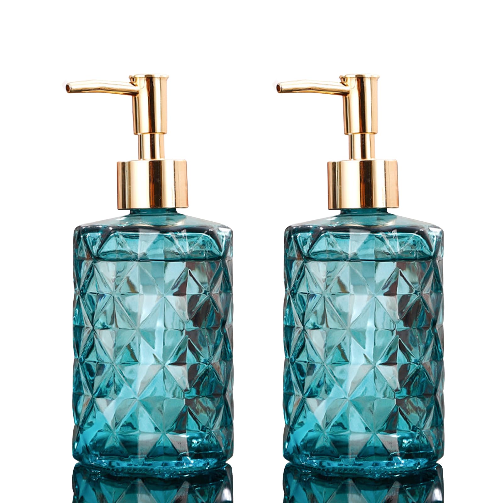 Soulnioi Soap Dispenser Set, 2Pcs Glass Lotion Dispenser Bottle with Pump 330ML Refillable Liquid Soap Jar Dispenser for Bathroom, Kitchen, Countertop, Laundry Room - Green