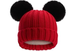 CHUANGLI Toddler Winter Knit Hat Upgrade Fleece Lined Pompom Ears Beanies Cap for Boys Girls 3-12 Years