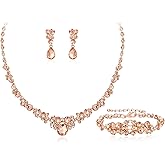 EVER FAITH Wedding Crystal Jewelry Sets for Bride Bridesmaid, Glamour Teardrop Rhinestone Bridal Prom Necklace Dangle Earrings Bracelet Set for Women