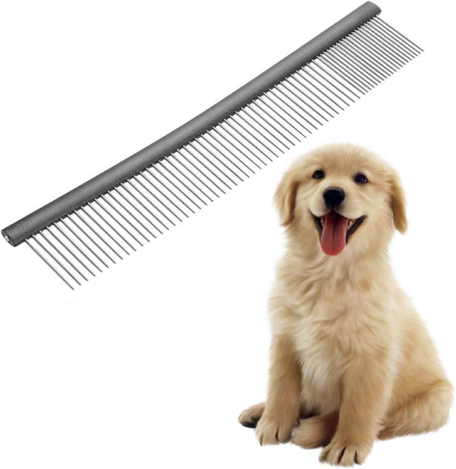 Pet Comb 8 inches Comfortable Grooming Comb with Different-Spaced Rounded Stainless Steel Teeth, Easy Grip and Convenient Grooming for Pets Dog Cat with Medium Coarse Fur - Purple