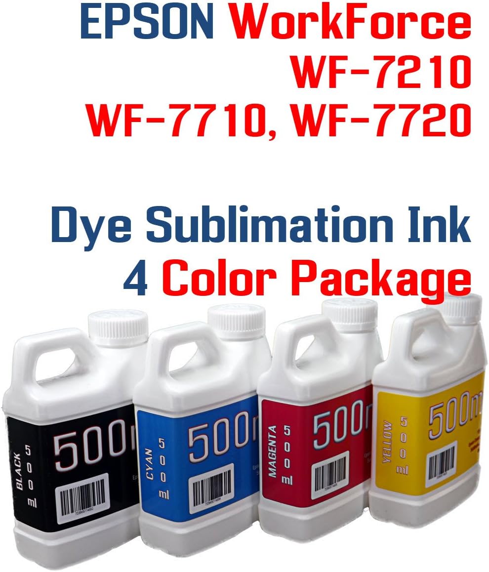 Dye Sublimation Ink - WorkForce WF-7210 WF-7710 WF-7720 printer - 4 multi-color bottles 500ml each color Dye Sublimation ink Heat Transfer printing
