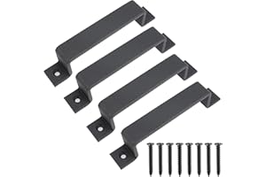 Worldity 4 Pcs 6.3 in Barn Door Handles Black, Heavy Duty Gate Handles Outdoor with 8 Pcs Screws for Sliding Doors, Garage, S