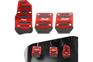 Sumjig 3 PCS Car Foot Pedal Kit, Alloy + Rubber Anti-Slip Transmission Accelerator Pedal Brake Pedal Cover Clutch Anti-Friction Pedal, Modification Accessories, for Most Manual Vehicles (Red)