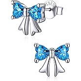 ChicSilver Sterling Silver Bow Earrings for Women Hypoallergenic Cute Earrings Sterling Silver Birthstone Earring with Gift Box