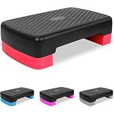 MIIUDGIG 18'' Adjustable Aerobic Step Platform, Adjustable Fitness 4-6in Exercise Stepper Workout with 2 Risers, Aerobics Stepper Workout Stepper for Home Gym Cardio Strength &amp; Training
