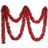 CareCheer 25 Feet Christmas Tree Tinsel Garland Metallic Twist Garland Sparkly Foil Streamer for Mardi Gras Parade Floats Christmas New Year Wedding Birthday, 4" x 25' (Red)