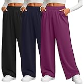 Evervibe 3 Pack Women's Plus Size Wide Leg Pants Baggy Yoga Pajama Pants Elastic Waist Casual Lounge Trousers with Pockets