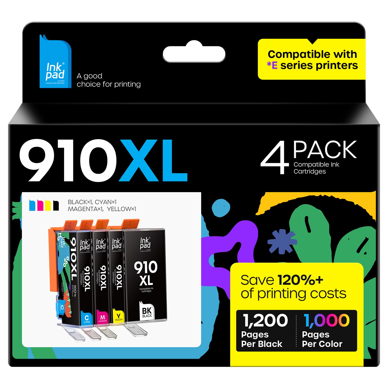 Photo 1 of iNKPAD 910XL Ink Cartridges Combo Pack Replacement for 910 XL Compatible withr Officejet Pro 8025e 8020 8028 8035e 8023 Officejet 8010 8015e Printer, 4 Pack(Black, Cyan, Magenta, Yellow)