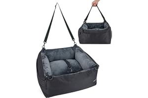 NOBLE DUCK Small Dog Car Seat, Detachable Washable Waterproof Puppy Booster for Pets Up to 25lbs, Soft Portable Bed with Storage Pockets & Adjustable Travel Straps