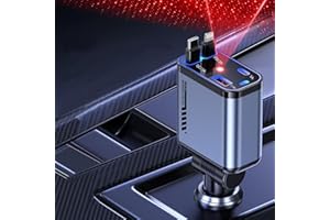 Retractable Car Charger with Galaxy Projector,Type C Fast Car Charger with 120W Power, 2 USB Ports, and Retractable Cables,Co