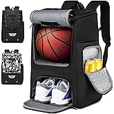 aocrin Basketball Backpack, Basketball Bag with Separate Ball Holder & Shoes Compartment Water Resistant Sports Bag Basketball Equipment Bags Fit Volleyball, Soccer, Swim, Gym, Travel, Black