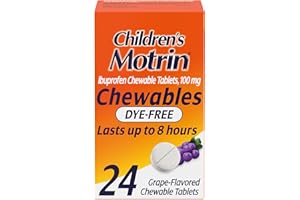 Motrin Children's Dye-Free Chewable Tablets with Ibuprofen, Kids' Fever Reducer & Pain Reliever for Sore Throat, Fever, Toothache & Pain Relief, Grape Flavor, 24 Ct