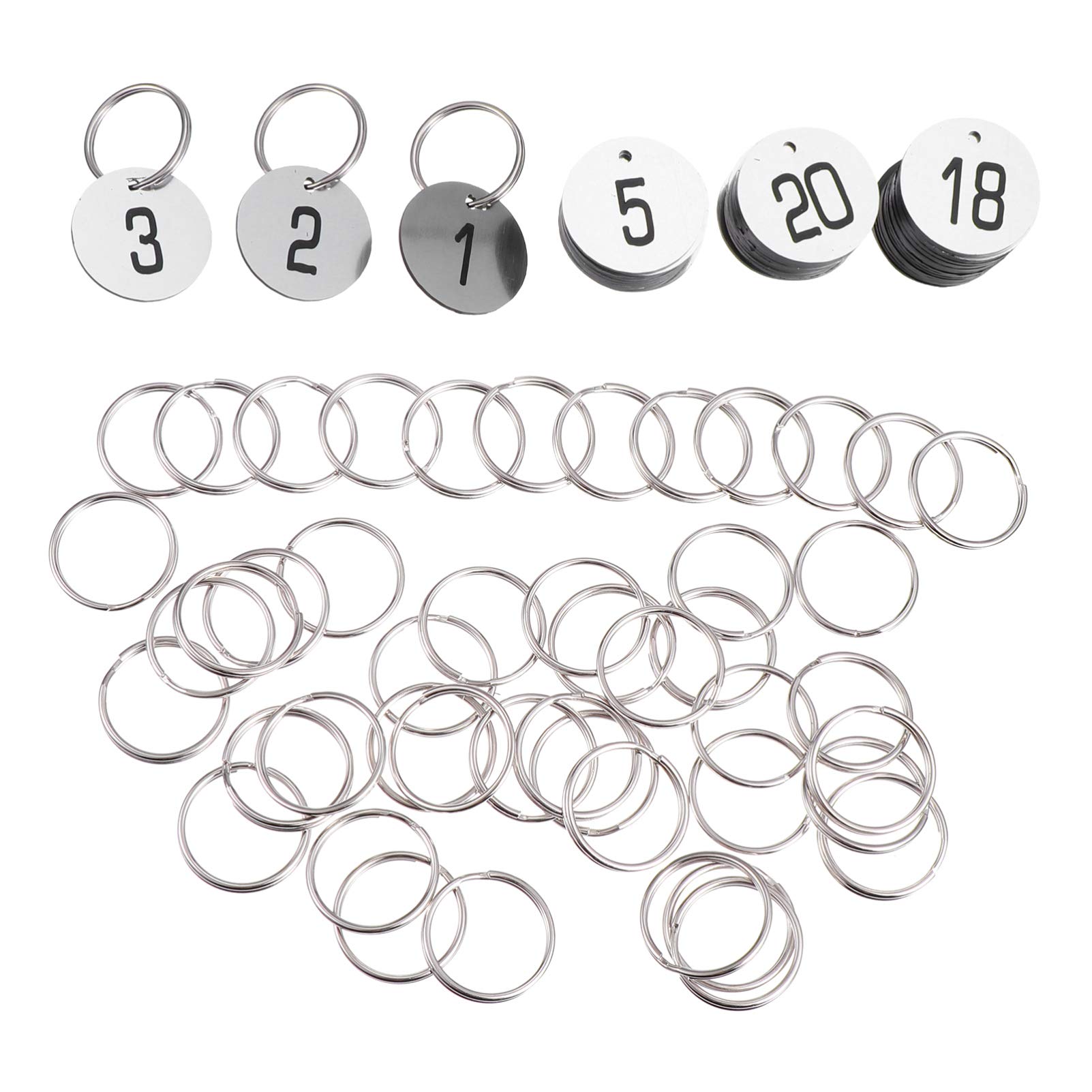 ULTECHNOVO 50 Pcs Number Keyring Round Key Number Chain Engraved Numbered Tags Id Tags Numbers 1-50 Luggage Number Tags with Rings for Hotel Dormitory Keys House Supermarket Lockers Silver