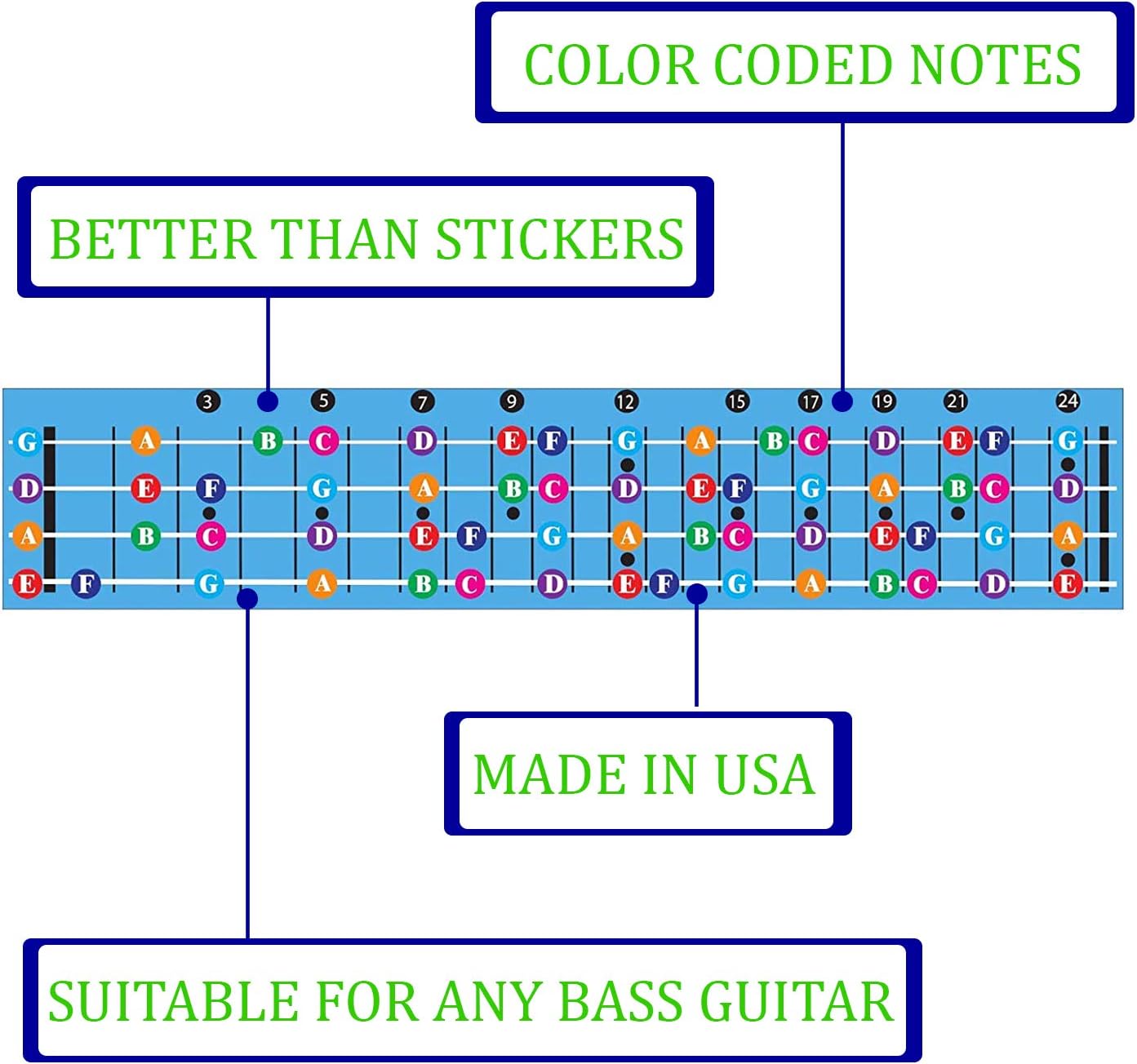 Bass Guitar Fretboard Note Chart, Learn to Play Guitar and Music Theory, Suitable for all Levels, Blue, 24 Fret Bass - Image 5