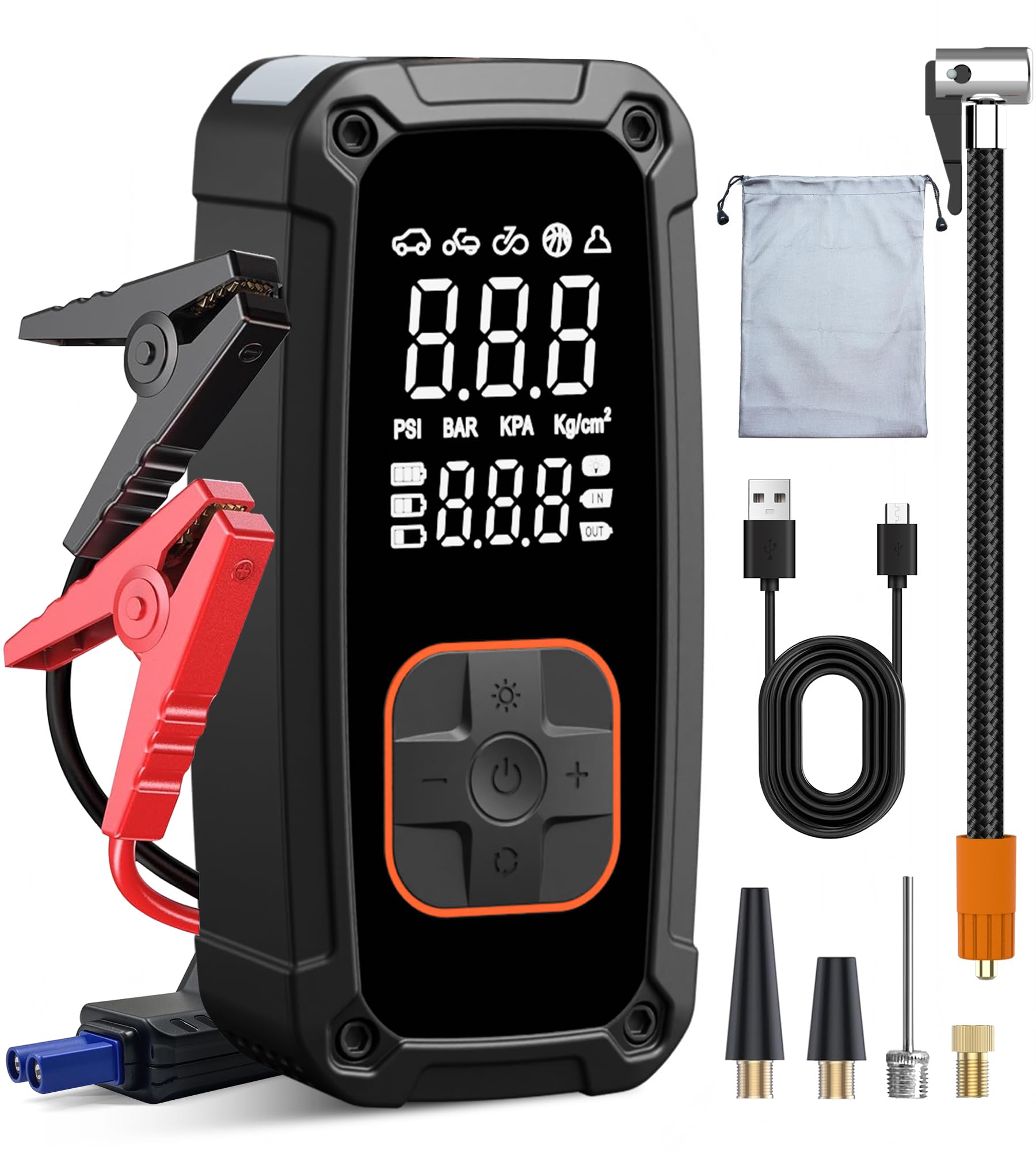 Photo 1 of Tire Inflator Portable Air Compressor with Jump Starter - 150PSI & 25000mAh Car Battery Jump Starter with Tire Pressure Gauge,Electric Air Pump for Car Tires,Motorcycle,Bike, Balls