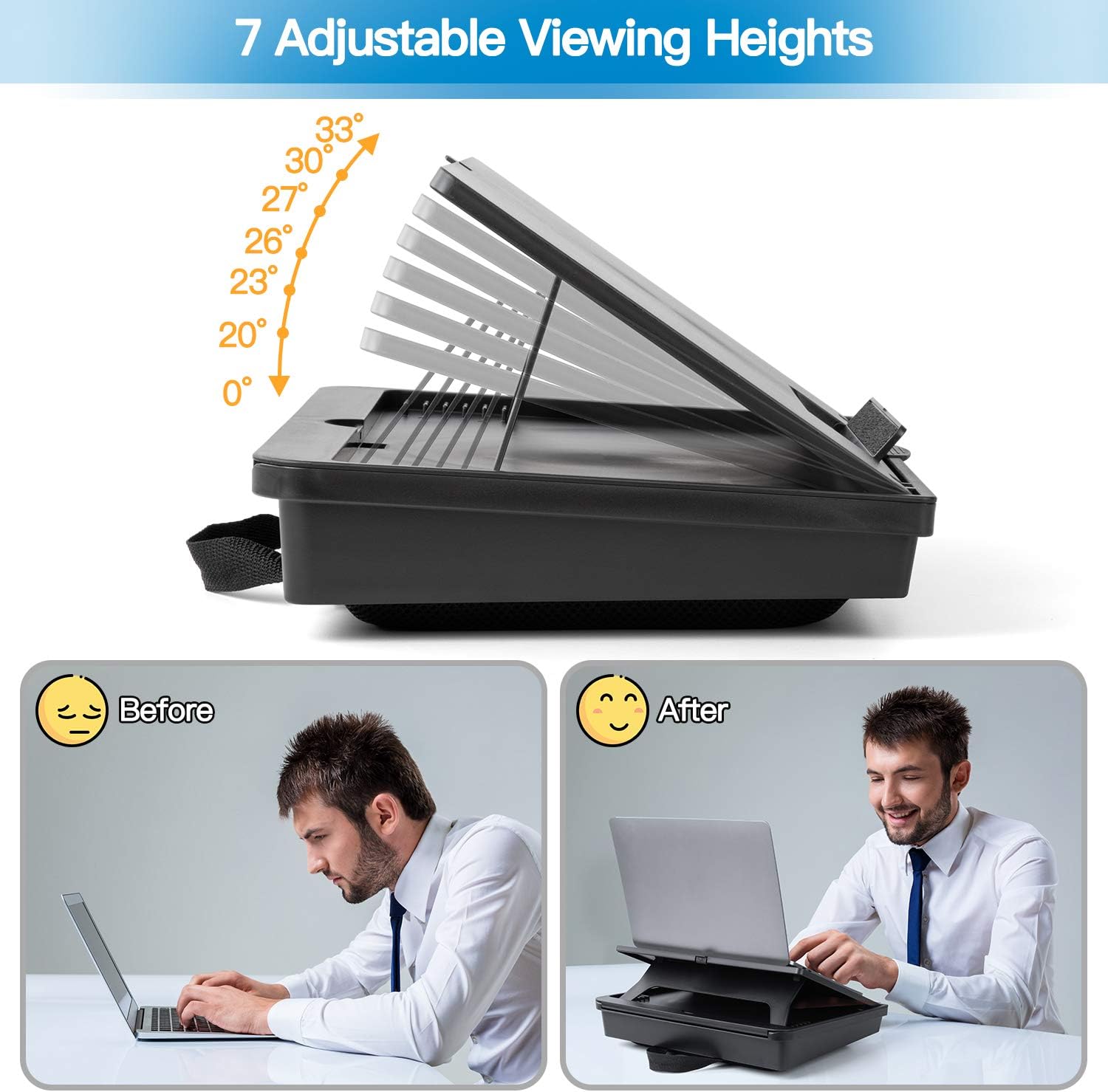 HUANUO Adjustable Lap Desk - Laptop Stand with Storage Space & 7 Adjustable Angles, Fits up to 15.6 Inch Laptops, Portable Lap Desk with Pillow Cushion for Laptop, Tablet & Reading: Home & Kitchen
