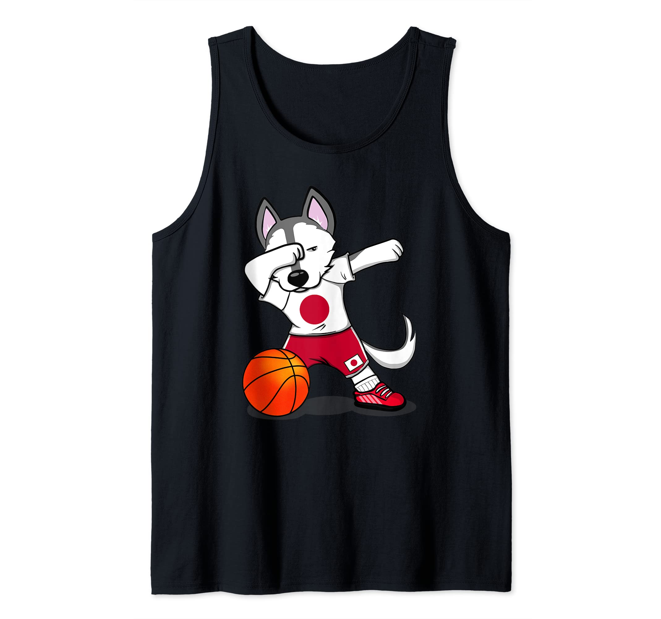 Dabbing Husky Japan Basketball Fans Jersey - Japanese Flag Tank Top