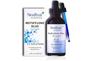 NeuRxal 2% Methylene Blue Pharmacutical Grade 120ml - Ultra High Purity - Formaldehyde and Alcohol Free - Glass Dropper