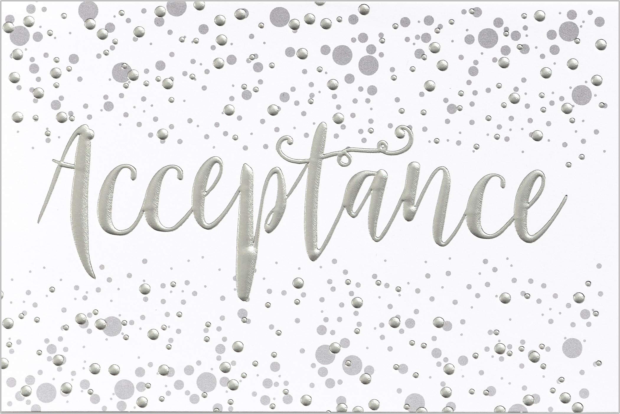 Open Acceptance Card & Envelope - Silver Metallic Text & Spots 5.5" x 3.5"