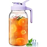 VA1KENE 64oz Glass Mason Jar Pitcher with Lid Wide Mouth, 2 Quart Leakproof Glass Water Jug for Juice, Sun Iced Tea, Cold Brew Coffee, Milk Storage, Purple