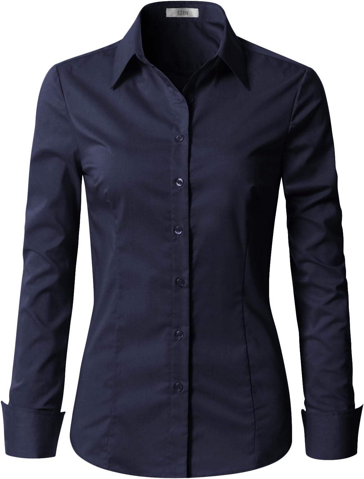 EZEN Womens Slim Fit Long Sleeve Stretchy Button Down Collar Shirt Blouse