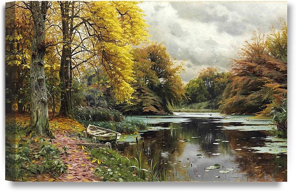 DECORARTS - River Landscape 1903, by Peder Mork Monsted Oil Painting Reproductions. Giclee Print Stretched Canvas 24x16
