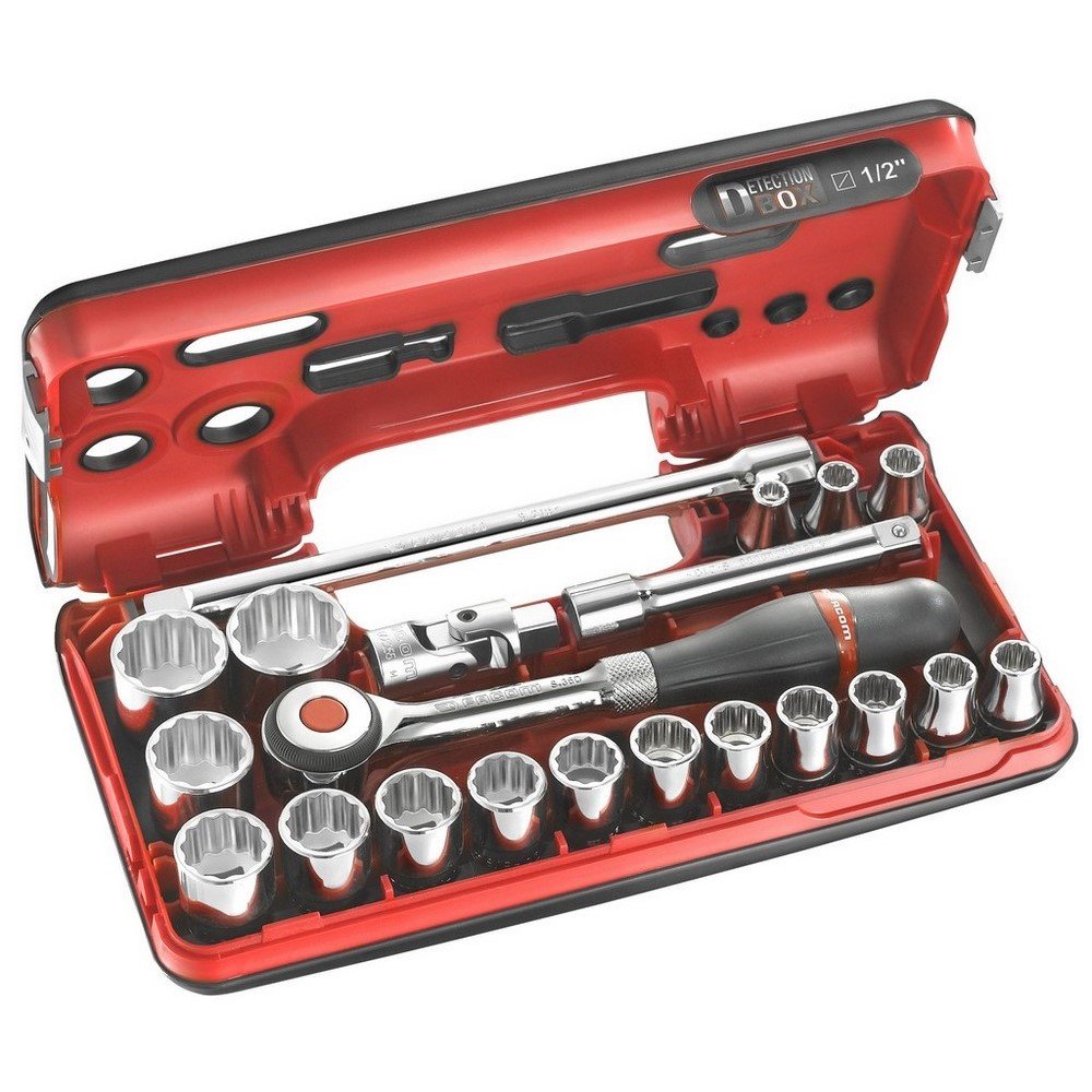 FACOM S.360DBOX112 Series S.360D 1/2" 12-Point Metric-Size Socket Set, 21-Piece