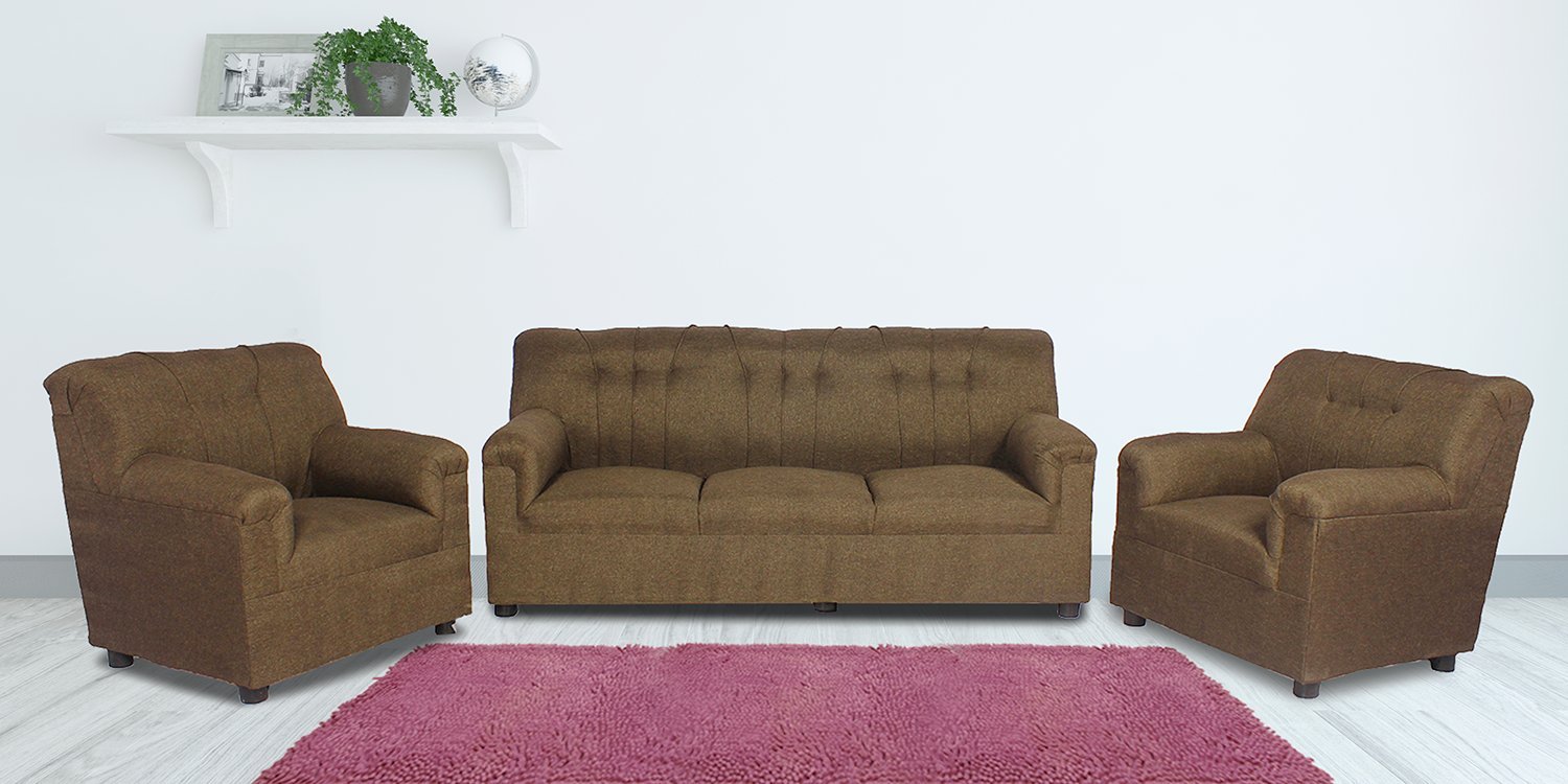 Guarented Jute Fabric Upholstered 3+1+1 Seater Sofa Set (Brown) Amazon
