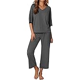 Ekouaer Womens Pajama Sets Lounge Sets for Women Two Piece Outfits Short Sleeve Tops and Wide Leg Pants with Large Pockets
