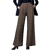 OctMoon Women's High Waisted Wide Leg Palazzo Pants – Extra Long Flowy Trousers for Tall Women with Classic Plaid Pattern