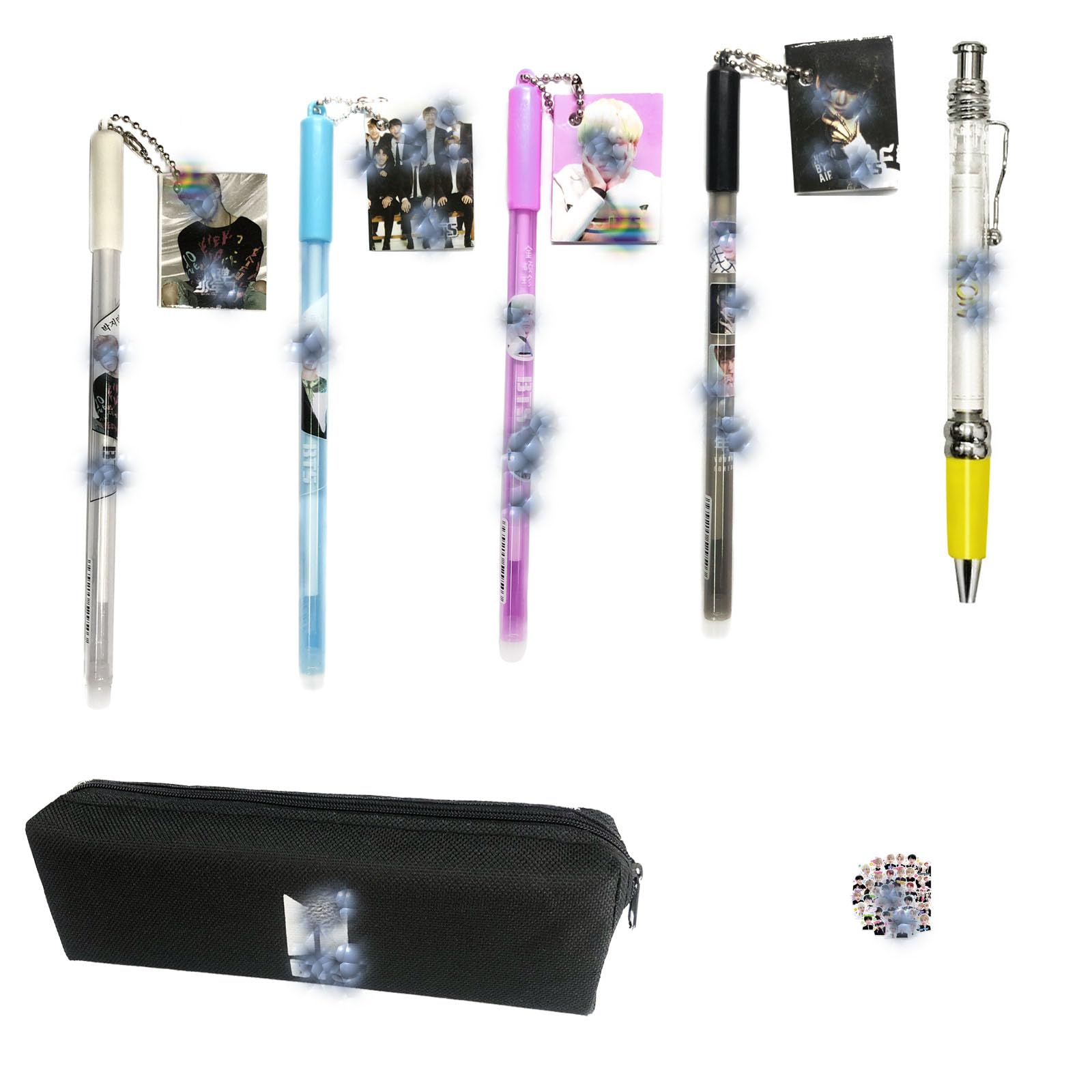 HJYZY 26 pcs BT$ Stickers Kpo$ p BT$ Bangt$ n Boys Ballpoint Gel Pen Large Capacity Pencil Case Storage Pouch for Army Gifts