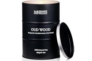 M&SENSE Natural Soy Wax Oud Wood Scented Candles, 21.2oz Large Black Candle Fragrance Gifts for Cozy Home Decor, Long Lasting