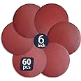 60 PCS 6-Inch Assorted PSA Aluminum Oxide Sanding Disc,NO-Hole Self Stick