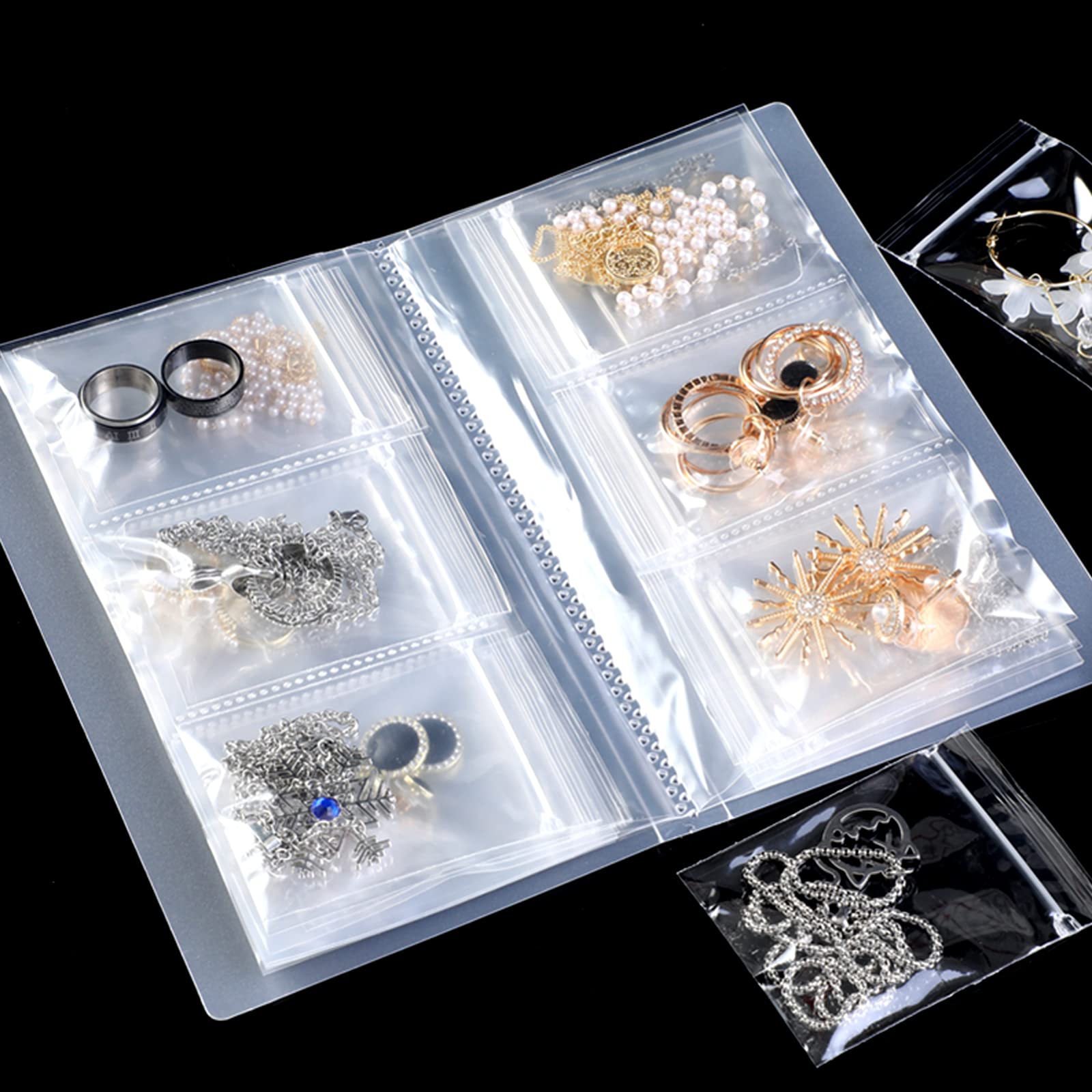 Travel Jewellery Organiser Earring Storage and Jewellery Holder Transparent Jewelry Storage Book PVC Anti Oxidation Jewelry Storage for Rings, Necklace, Bracelets, Stud, Earrings(84 Grids+30 PCS BAG)
