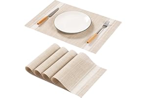 AHHFSMEI Placemats for Dining Table Set of 4 Woven Vinyl Plastic Place Mats Non-Slip Heat Insulation Stain Resistant Table Mats Washable Easy Clean Placemats(Beige 4)