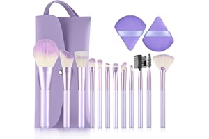 XMOSNZ Mini Makeup Brush Set 12 Pcs Makeup Brushes Set Travel Transparant Crystal Handle Foundation Brush Make Up Brushes Highlighter Makeup Contour Brush with Travel Makeup Bag Powder Puff Makeup Set
