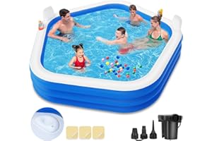 ZEUSFIRE Inflatable Swimming Pool with Pump, 90" X 90" X 26" Kiddie Pool with Seats and Headrests, Oversized Thickened Blow-Up Pool for Kids, Adults, Family, Pools for Outdoor, Backyard, Indoor