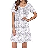 Ekouaer Pleated Nightgowns for Women Lace Trim Night Gown Ladies Sleep Dress