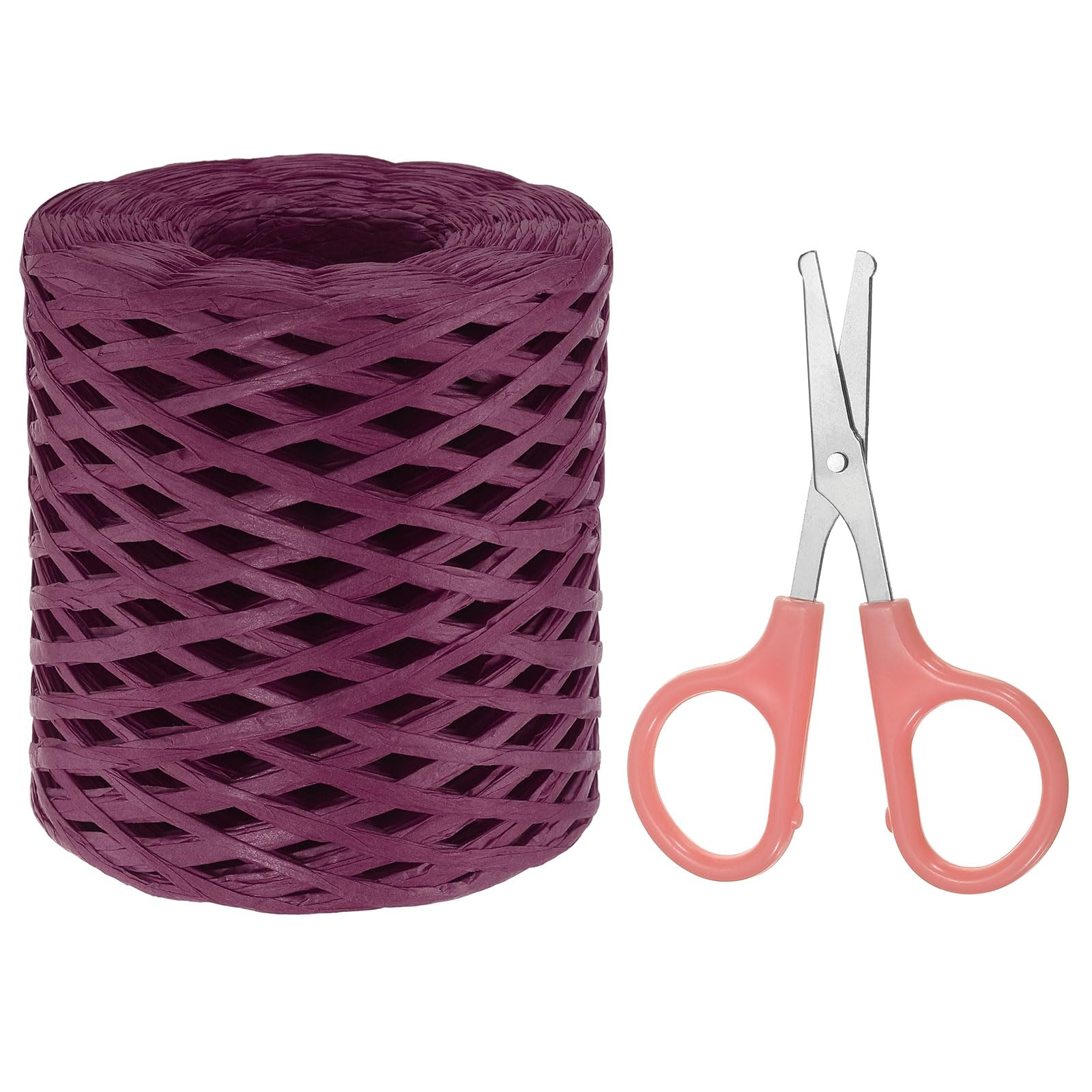 PATIKIL Raffia Paper Craft Ribbon Assortment Kit, Natural Raffia String with Scissor for Gifts, Flower Bouquets, Decoration, Burgundy, 218 Yards